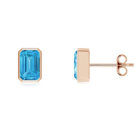 Classic Emerald Cut Lab-Grown Blue Diamond Solitaire Stud Earrings - image 2