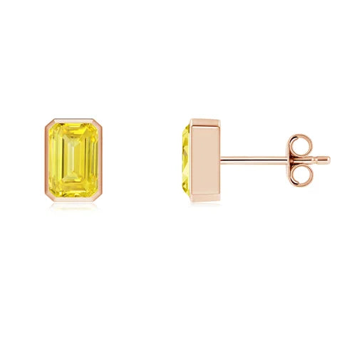 Classic Emerald Cut Lab-Grown Yellow Diamond Solitaire Stud Earrings - image 2
