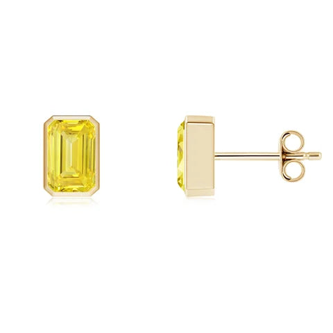 Classic Emerald Cut Lab-Grown Yellow Diamond Solitaire Stud Earrings - image 3