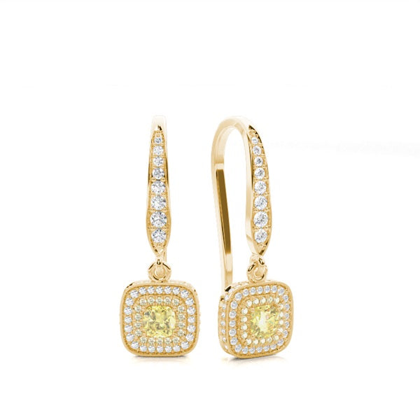 Cushion Cut Yellow Lab Diamond hoop Earrings - image 2