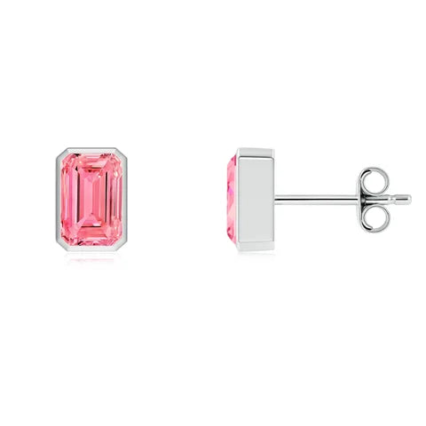Emerald Cut Lab-Grown Pink Diamond Solitaire Stud Earrings - image 1