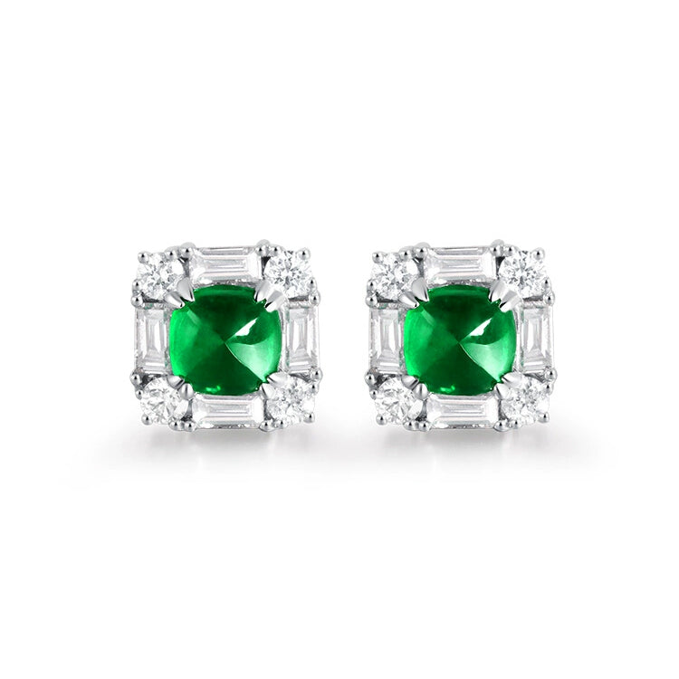 Emerald Halo Diamond Stud Earrings - image 1
