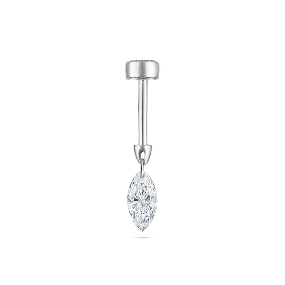 Floating Marquise Cut Lab Grown Diamond Threaded Single Stud Earring - image 2