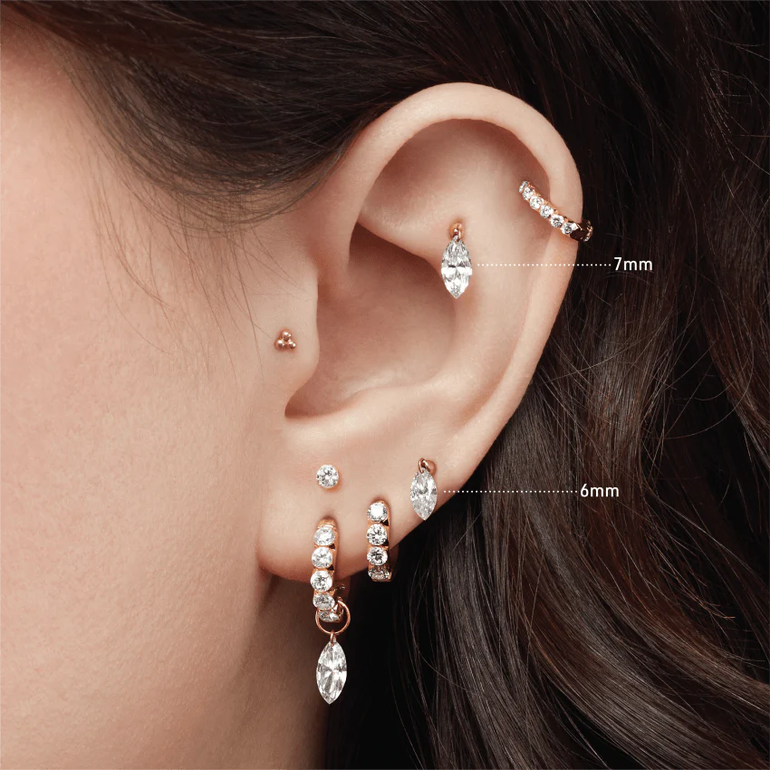 Floating Marquise Cut Lab Grown Diamond Threaded Single Stud Earring - image 3