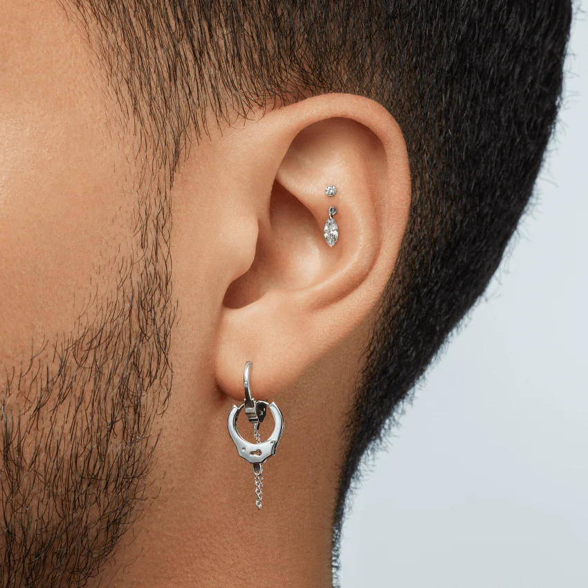 Floating Marquise Cut Lab Grown Diamond Threaded Single Stud Earring - image 4