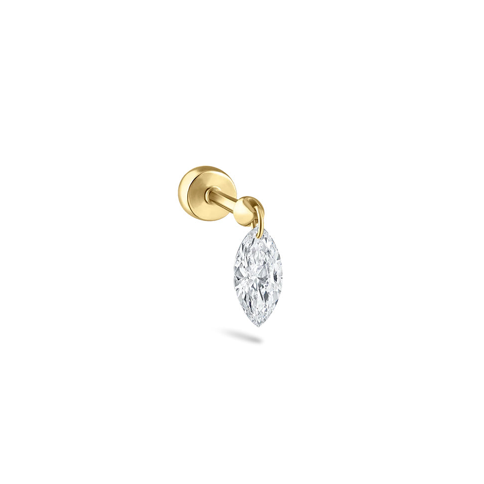 Floating Marquise Cut Lab Grown Diamond Threaded Single Stud Earring - image 5