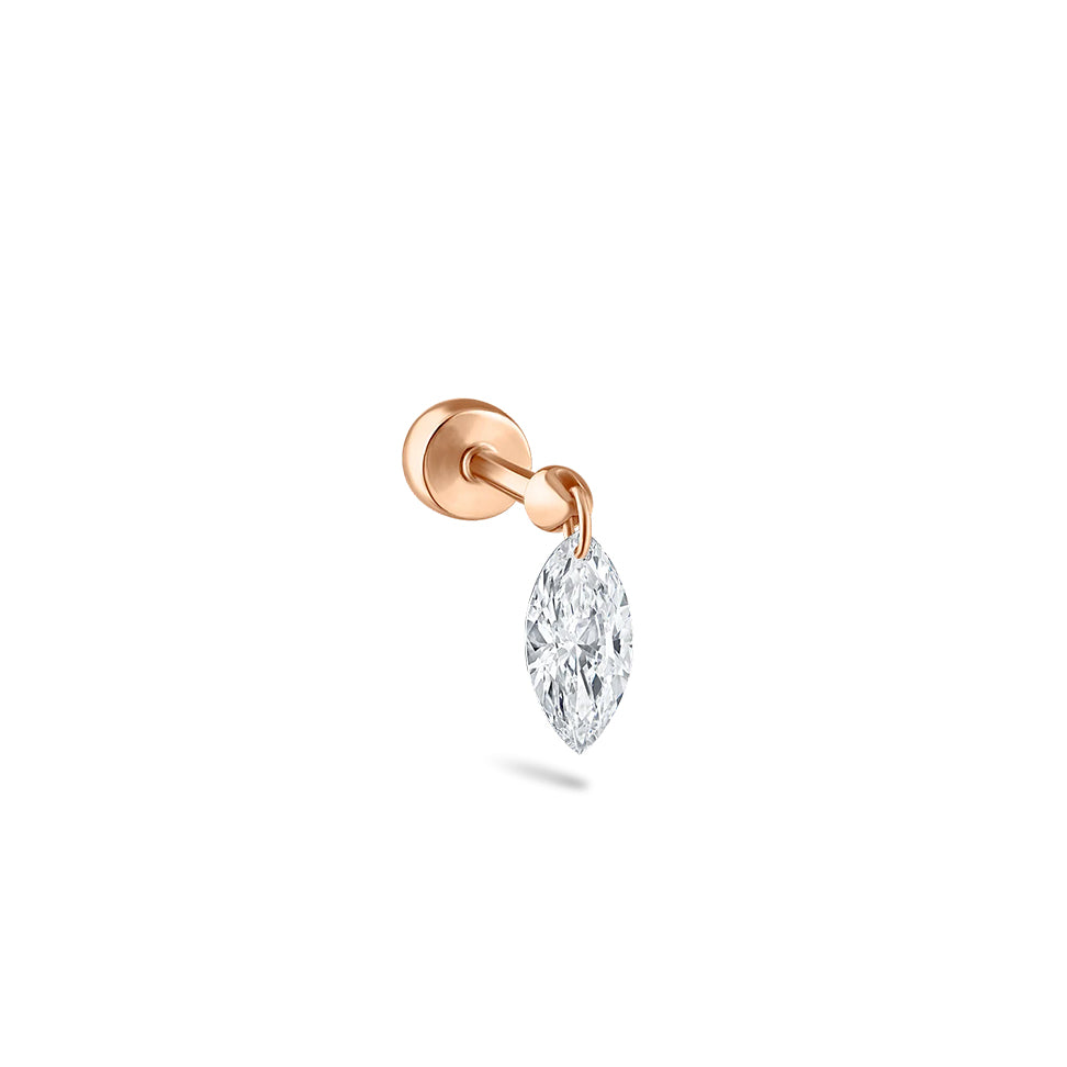 Floating Marquise Cut Lab Grown Diamond Threaded Single Stud Earring - image 6