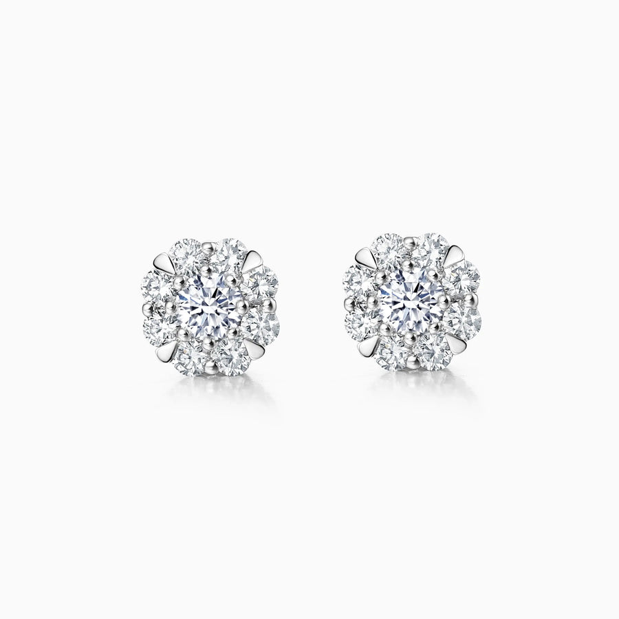 Floral Halo Round Diamond Stud Earrings - image 1