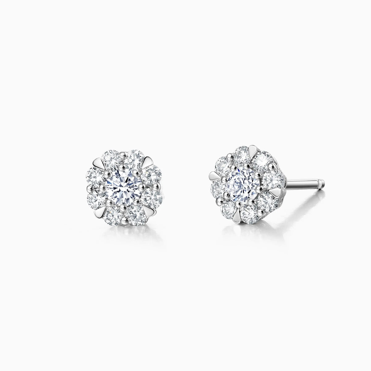 Floral Halo Round Diamond Stud Earrings - image 2