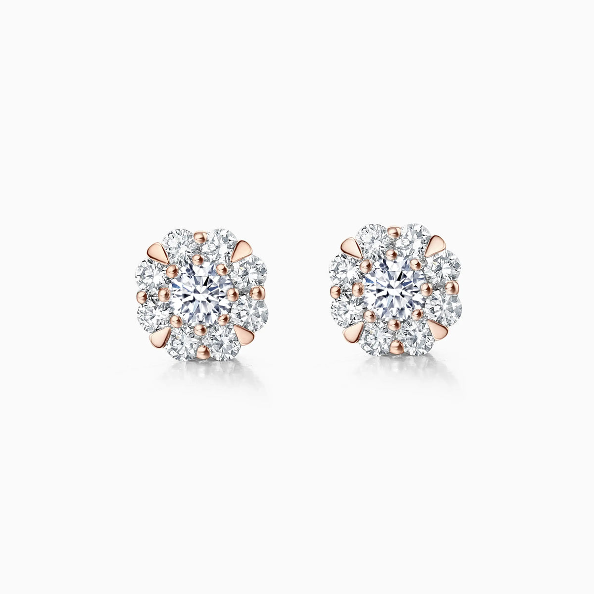 Floral Halo Round Diamond Stud Earrings - image 3