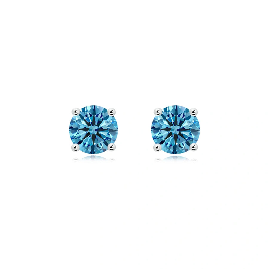 Four Prong Round Lab-Grown Blue Diamond Stud Earrings - image 1