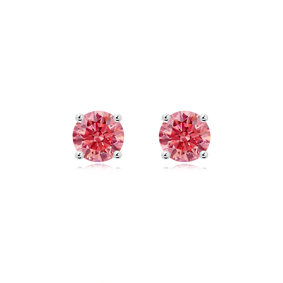 Four Prong Round Lab-Grown Pink Diamond Stud Earrings - image 1