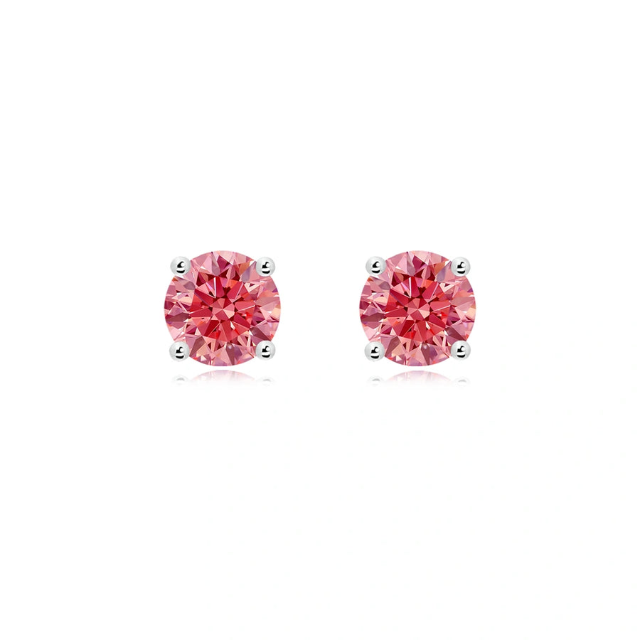 Four Prong Round Lab-Grown Pink Diamond Stud Earrings - image 1
