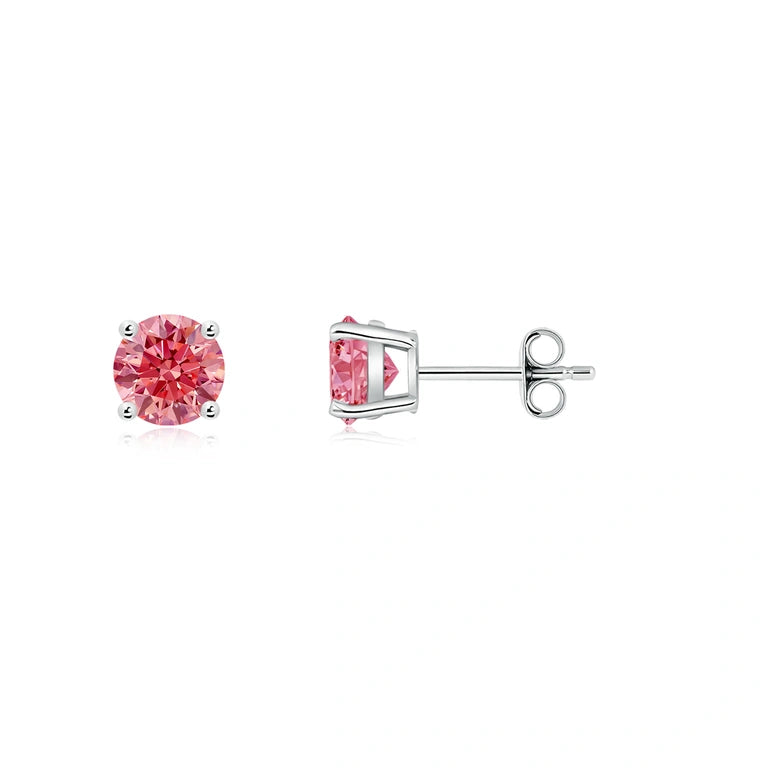 Four Prong Round Lab-Grown Pink Diamond Stud Earrings - image 3