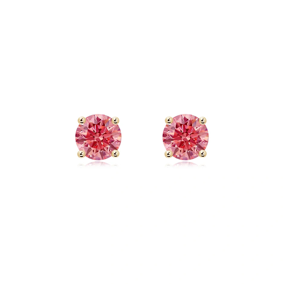 Four Prong Round Lab-Grown Pink Diamond Stud Earrings - image 4