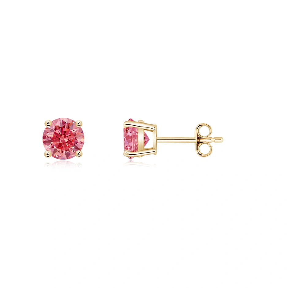 Four Prong Round Lab-Grown Pink Diamond Stud Earrings - image 5