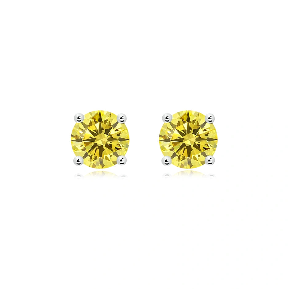 Four Prong Round Lab-Grown Yellow Diamond Stud Earrings - image 1
