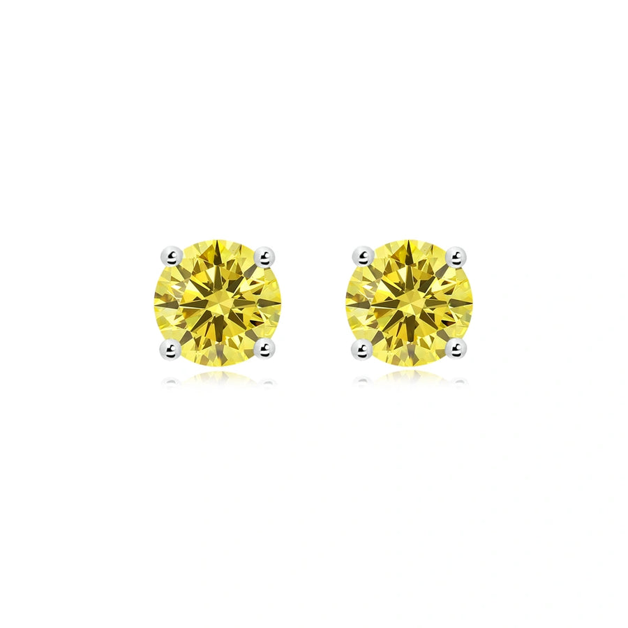 Four Prong Round Lab-Grown Yellow Diamond Stud Earrings - image 1