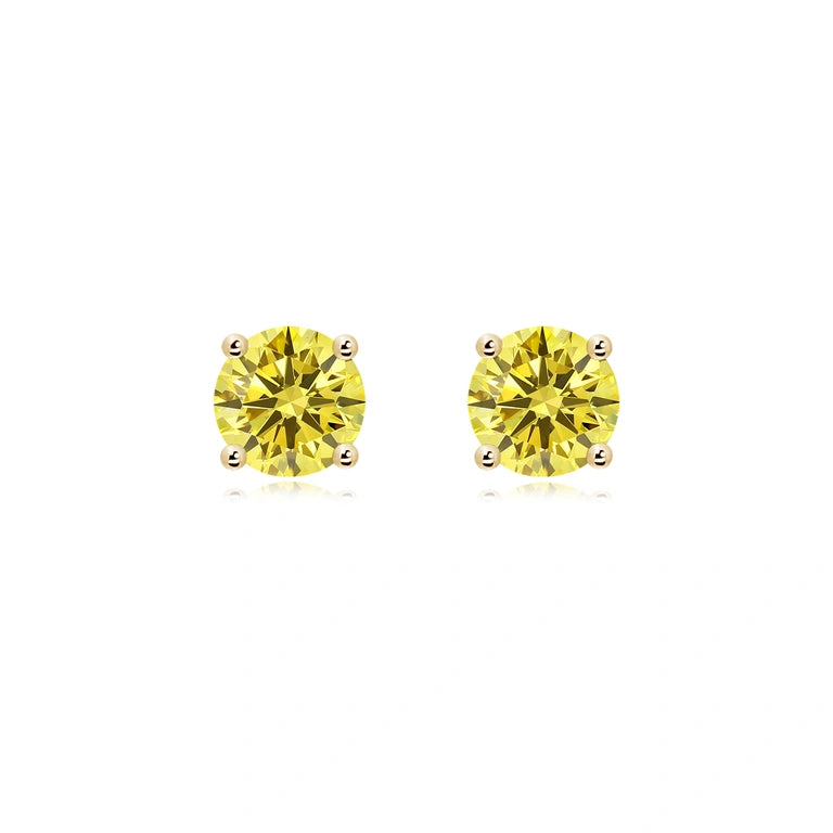 Four Prong Round Lab-Grown Yellow Diamond Stud Earrings - image 4