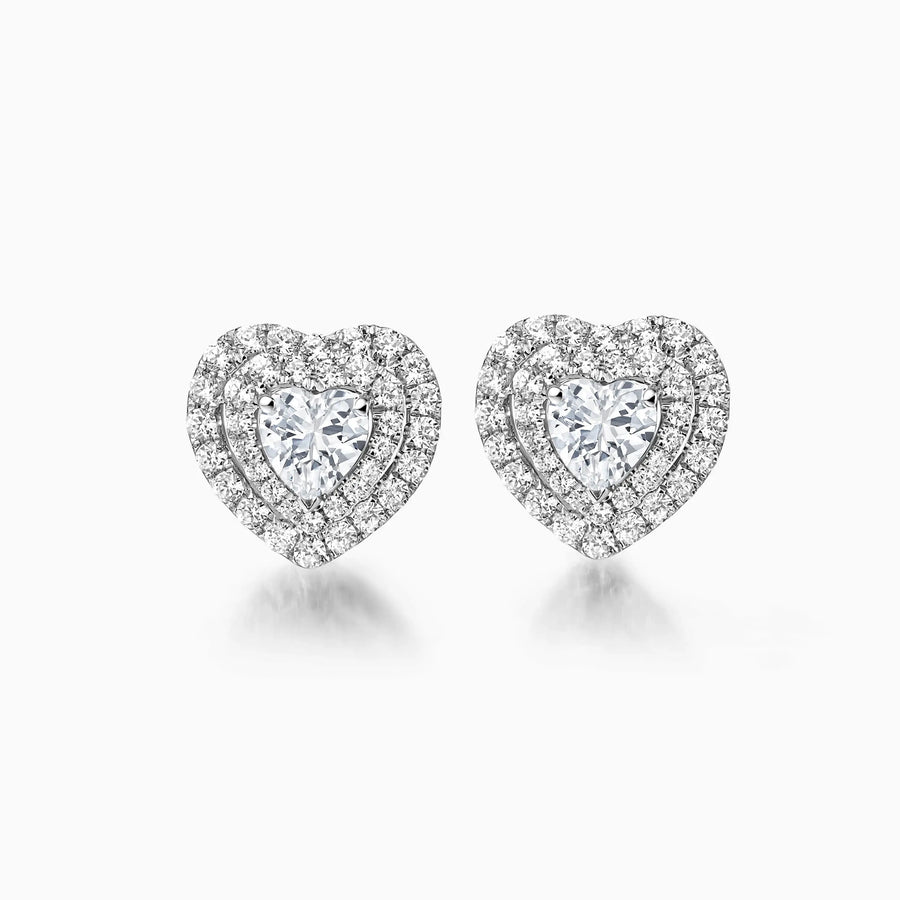 Heart Shaped Double Halo Diamond Stud Earrings - image 1