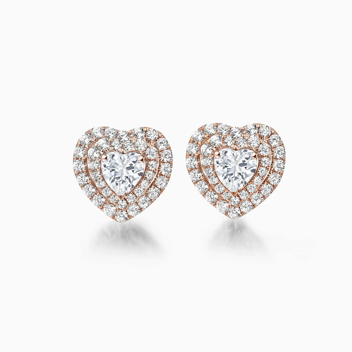 Heart Shaped Double Halo Diamond Stud Earrings - image 3