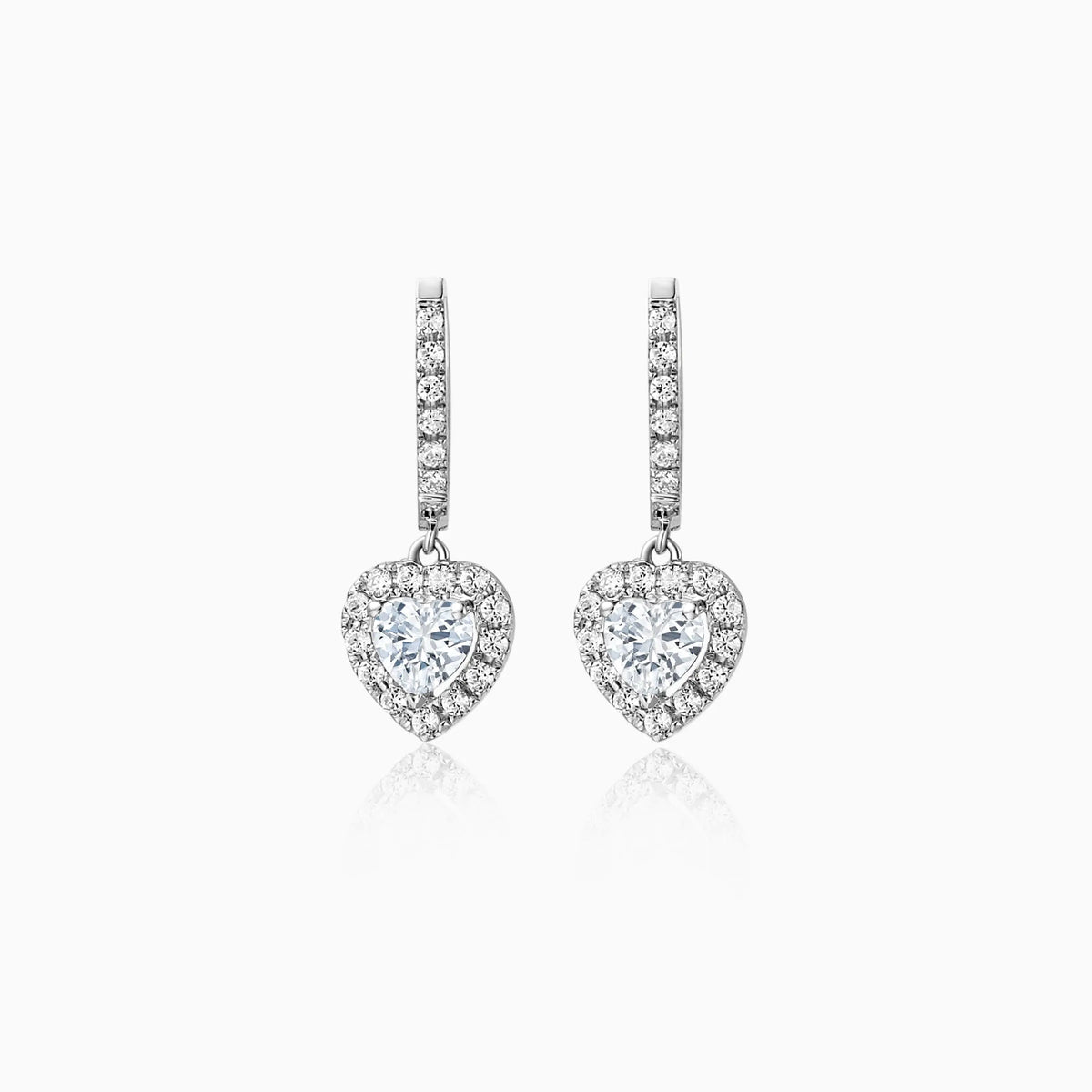 Heart Shaped Halo Pavé Diamond Drop Earrings - image 1