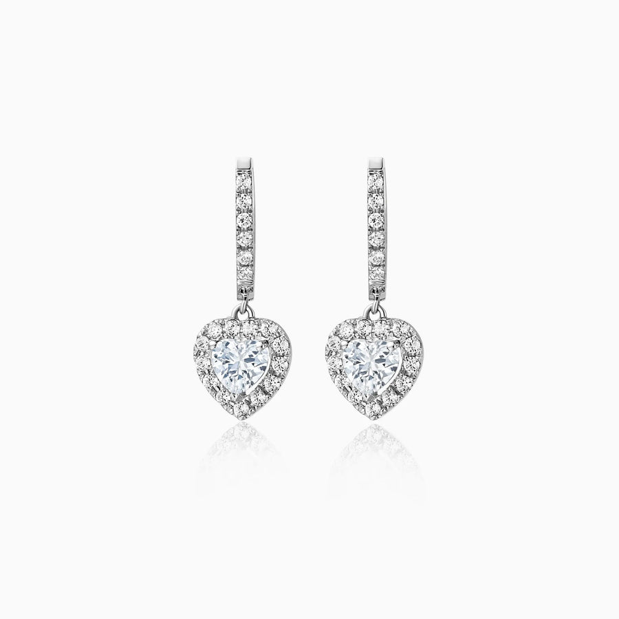 Heart Shaped Halo Pavé Diamond Drop Earrings - image 1