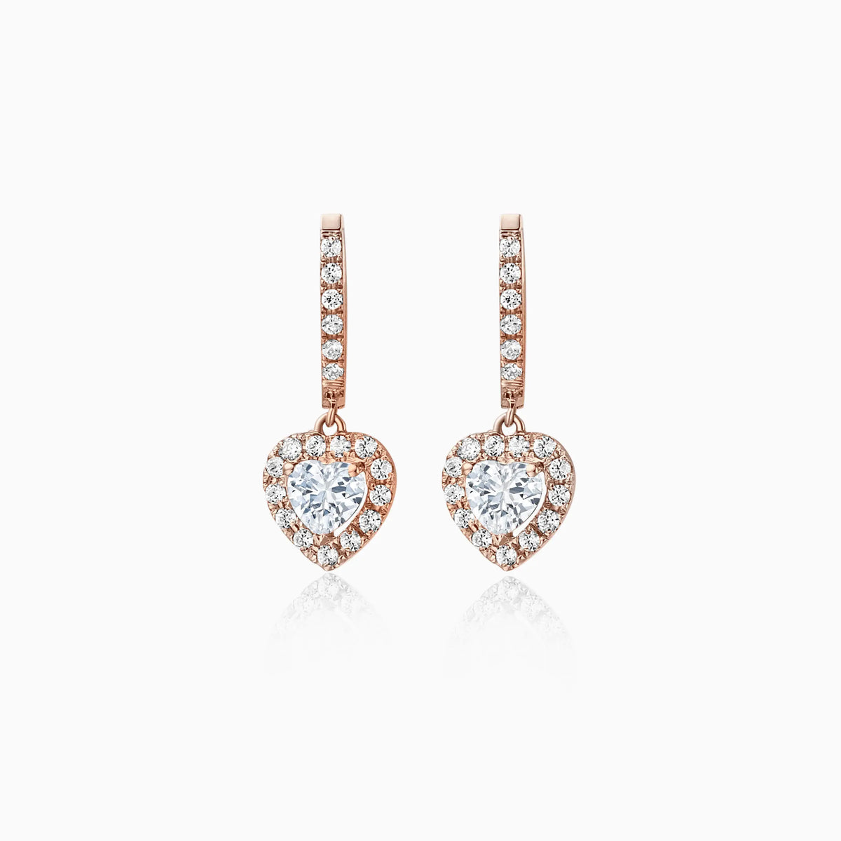 Heart Shaped Halo Pavé Diamond Drop Earrings - image 3