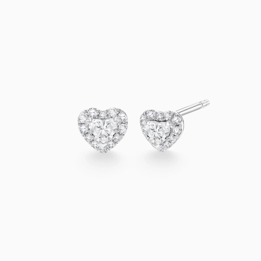 Heart shaped Halo Pavé Diamond Stud Earrings - image 1