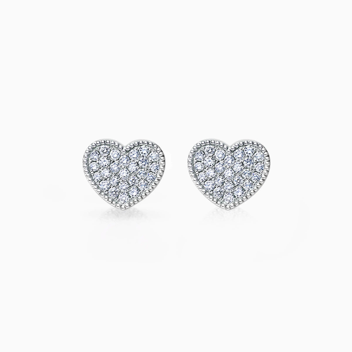 Heart Shaped Pavé Round Diamond Stud Earrings - image 1