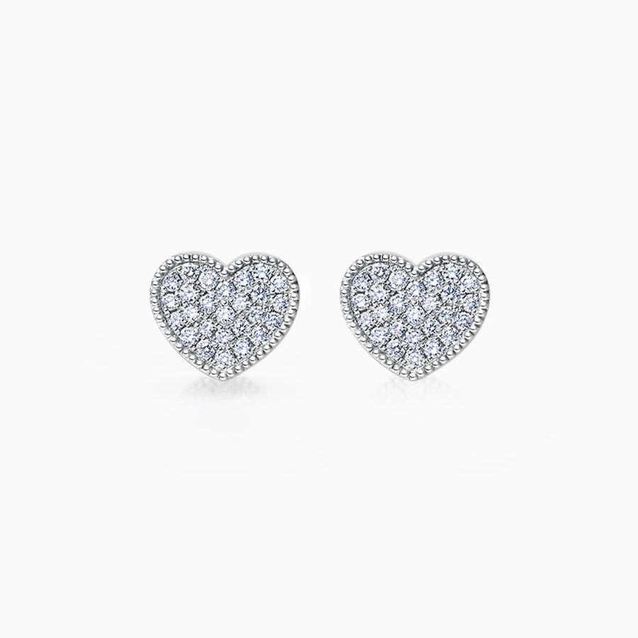 Heart Shaped Pavé Round Diamond Stud Earrings - image 1