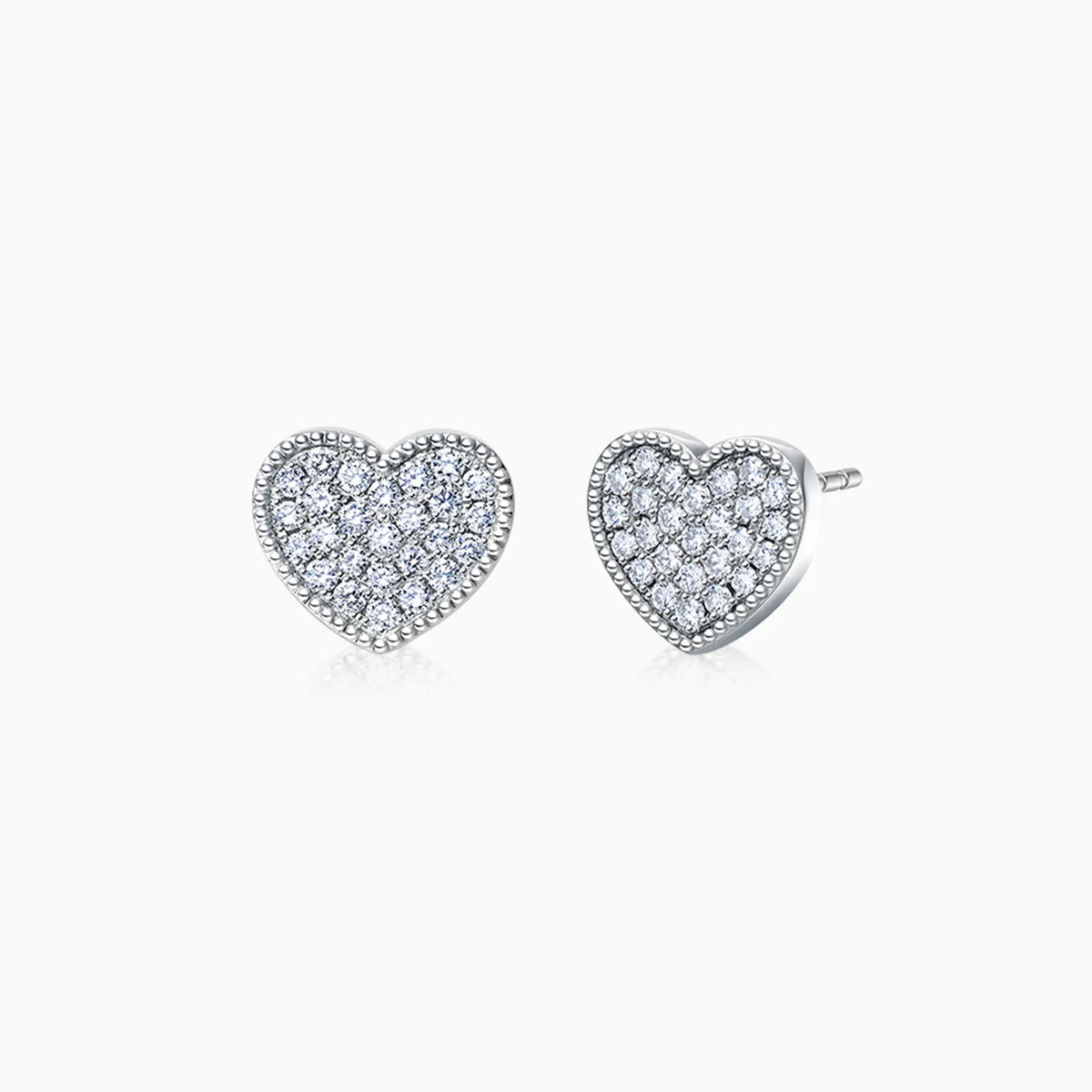 Heart Shaped Pavé Round Diamond Stud Earrings - image 2