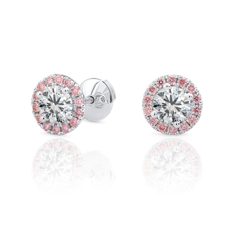 Lab Grown Round Pink Diamond Halo Stud Earrings - image 1