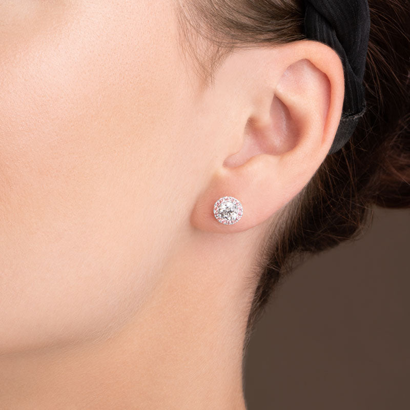 Lab Grown Round Pink Diamond Halo Stud Earrings - image 2