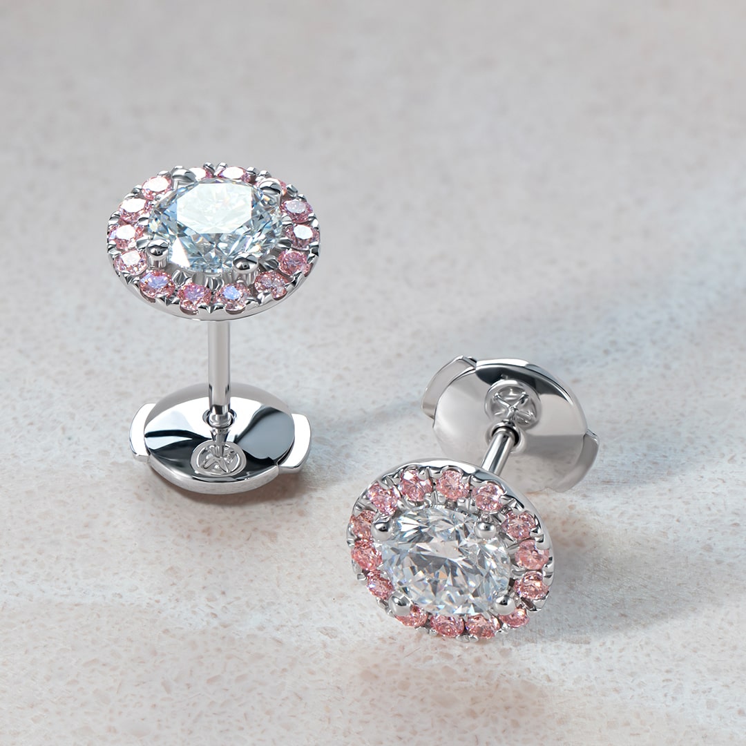 Lab Grown Round Pink Diamond Halo Stud Earrings - image 4