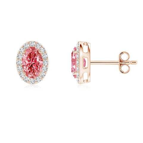 Oval Cut Lab-Grown Pink Diamond Halo Stud Earrings - image 2