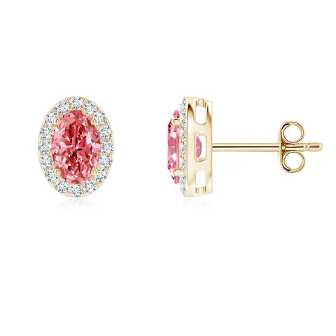 Oval Cut Lab-Grown Pink Diamond Halo Stud Earrings - image 3