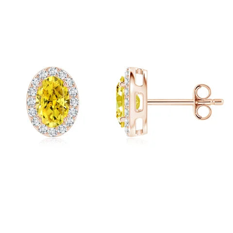 Oval Cut Lab-Grown Yellow Diamond Halo Stud Earrings - image 2