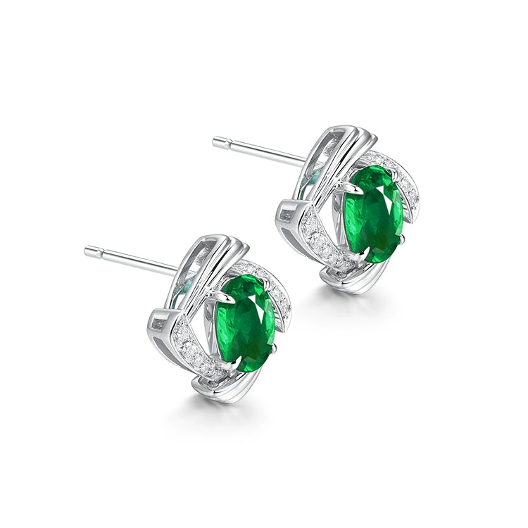 Oval Emerald And Diamond Stud Earrings - image 2