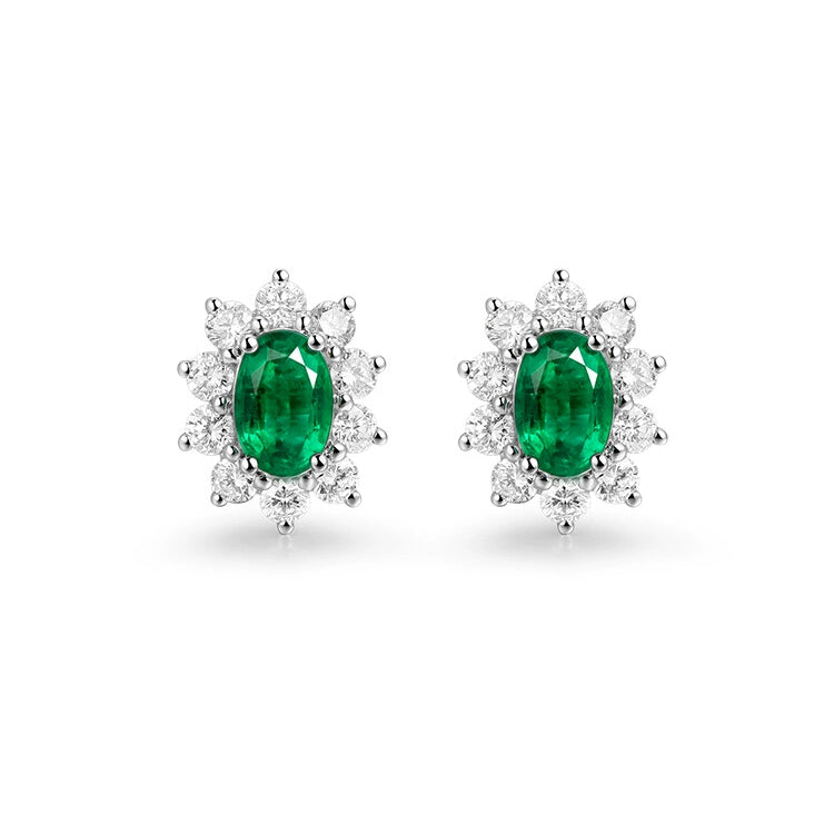 Oval Halo Emerald and Diamond Earrings - image 1