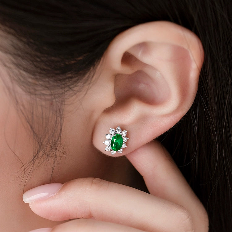 Oval Halo Emerald and Diamond Earrings - image 4