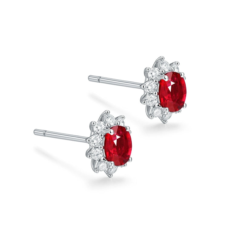 Oval Halo Ruby and Diamond Earrings - image 2