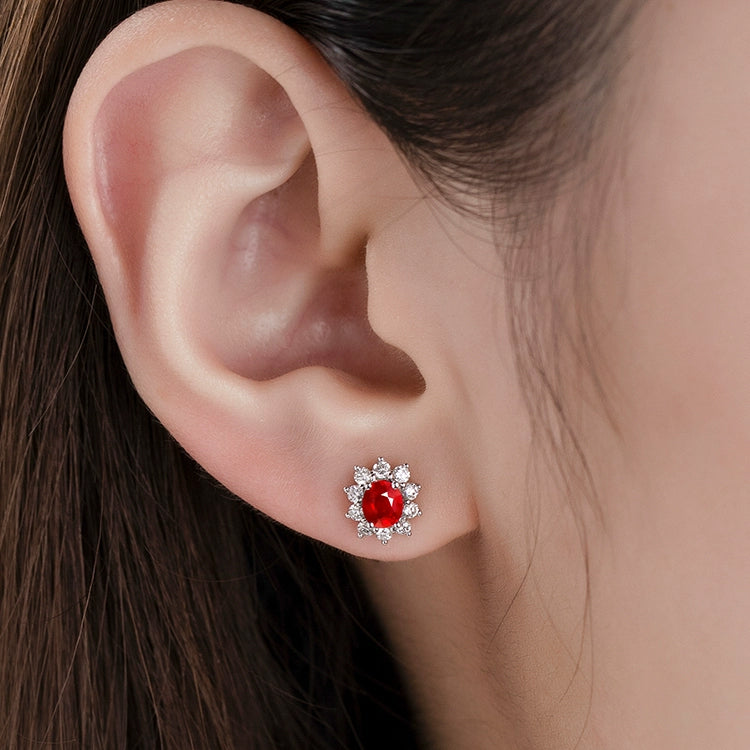 Oval Halo Ruby and Diamond Earrings - image 3