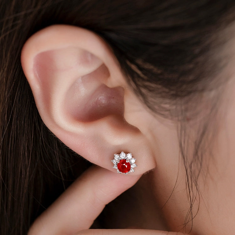 Oval Halo Ruby and Diamond Earrings - image 5