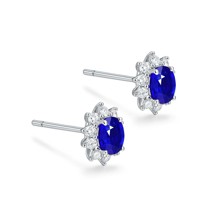 Oval Halo Sapphire and Diamond Earrings - image 2