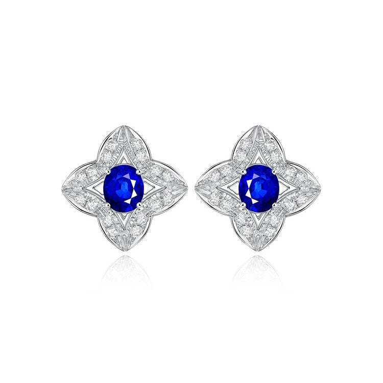 Oval Sapphire And Diamond Stud Earrings - image 1