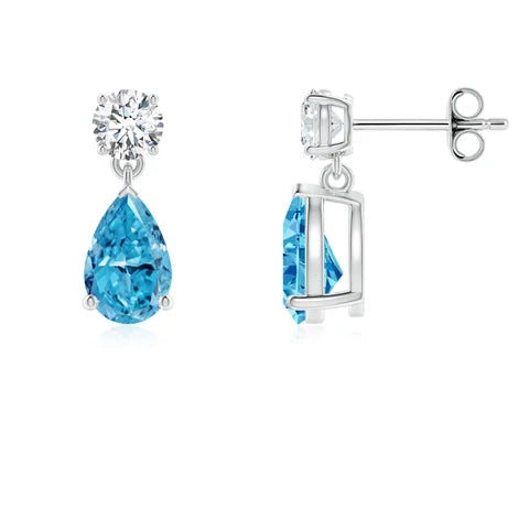 Pear Cut Lab-Grown Blue Diamond Drop Stud Earrings - image 1
