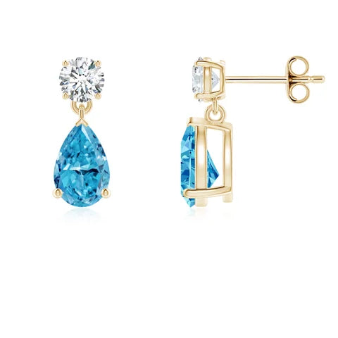 Pear Cut Lab-Grown Blue Diamond Drop Stud Earrings - image 2