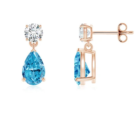 Pear Cut Lab-Grown Blue Diamond Drop Stud Earrings - image 3