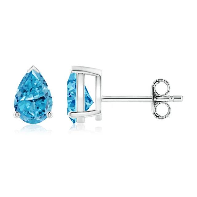 Pear-Shaped Lab-Grown Blue Diamond Solitaire Stud Earrings - image 1
